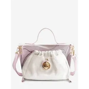 2 Pieces Transparent Jelly Handbag Set - Light Pink