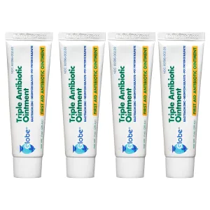 (4 Pack) Globe Triple Antibiotic First Aid Ointment, 1 oz, First Aid Antibiotic Ointment, 24-Hour Infection Protection, Wound Care Treatment for Minor Scrapes, Burns and Cuts