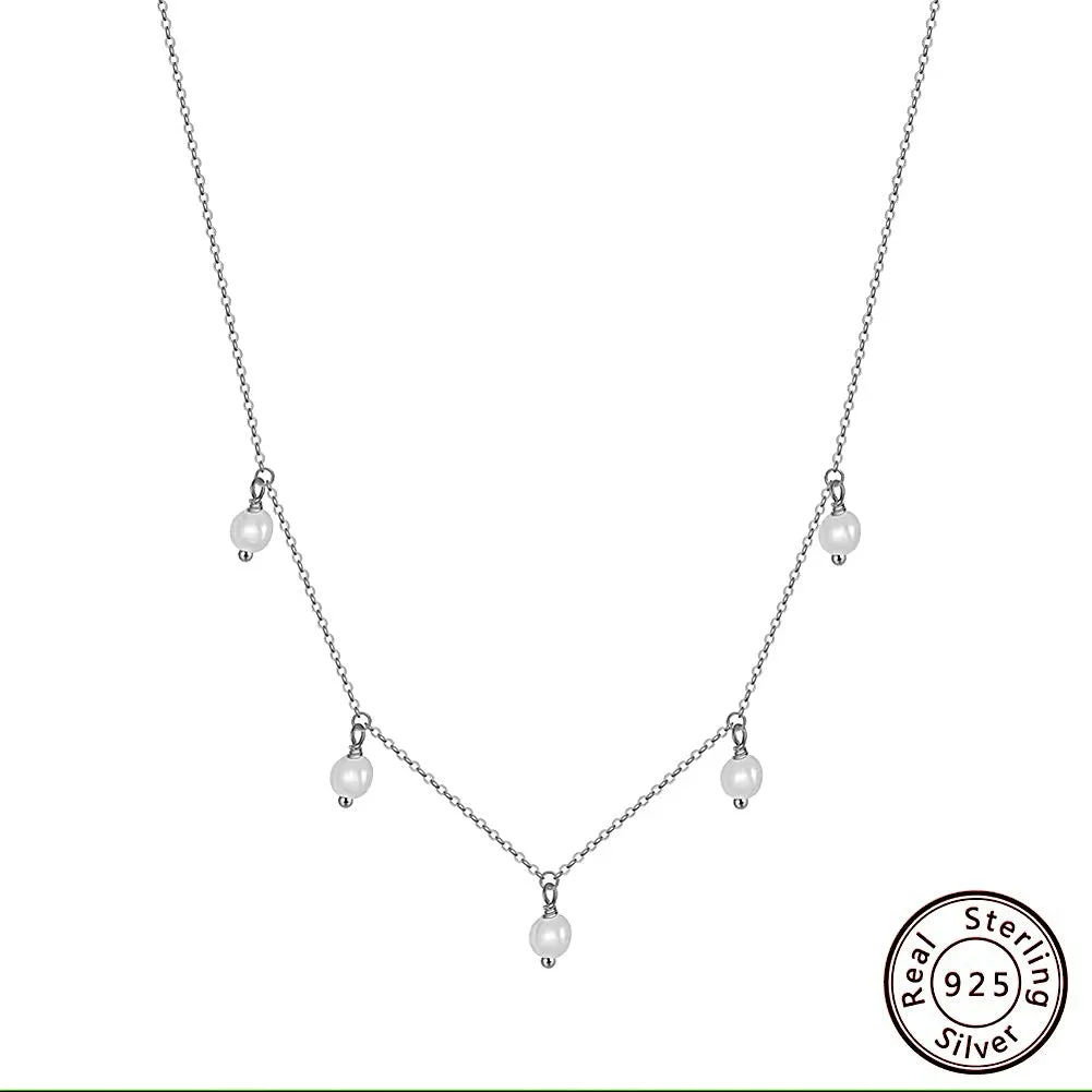 925 Sterling Silver Necklace and Irregular Hanging Fresh Water Baroque Pearls