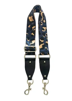 Animal Print Fabric and Vegan leather Shoulder strap- Blue