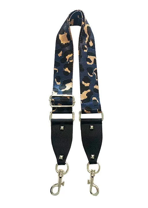 Animal Print Fabric and Vegan leather Shoulder strap- Blue