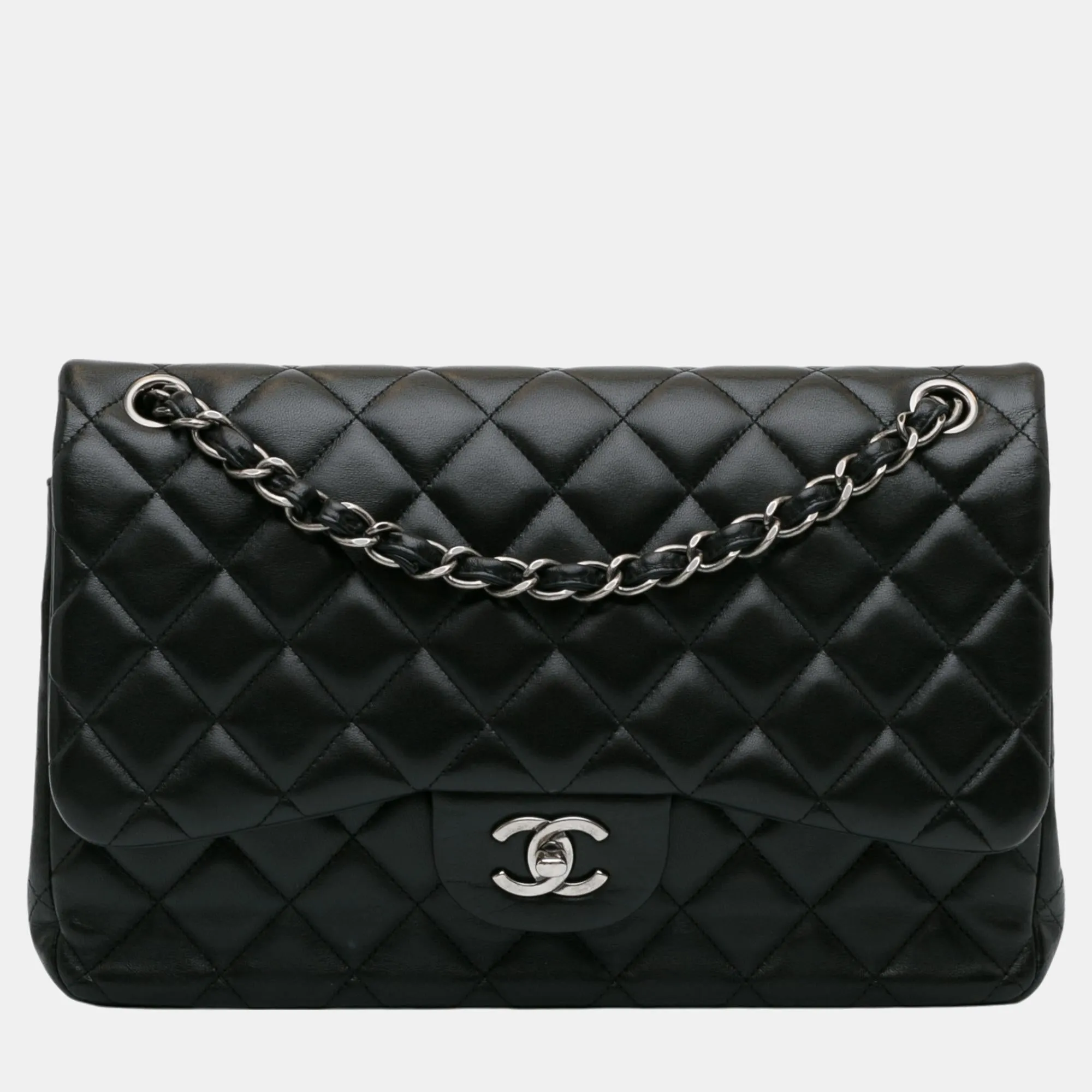 Black Lambskin Leather Jumbo Classic Double Flap Bag
