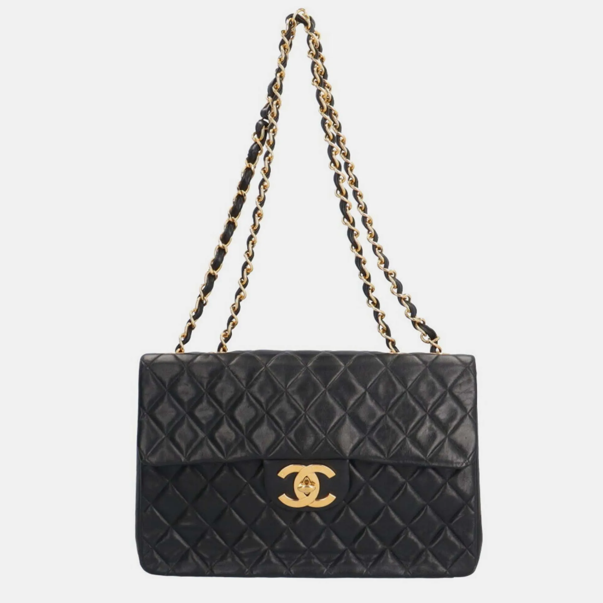 Black Leather XL Maxi Flap Shoulder Bag
