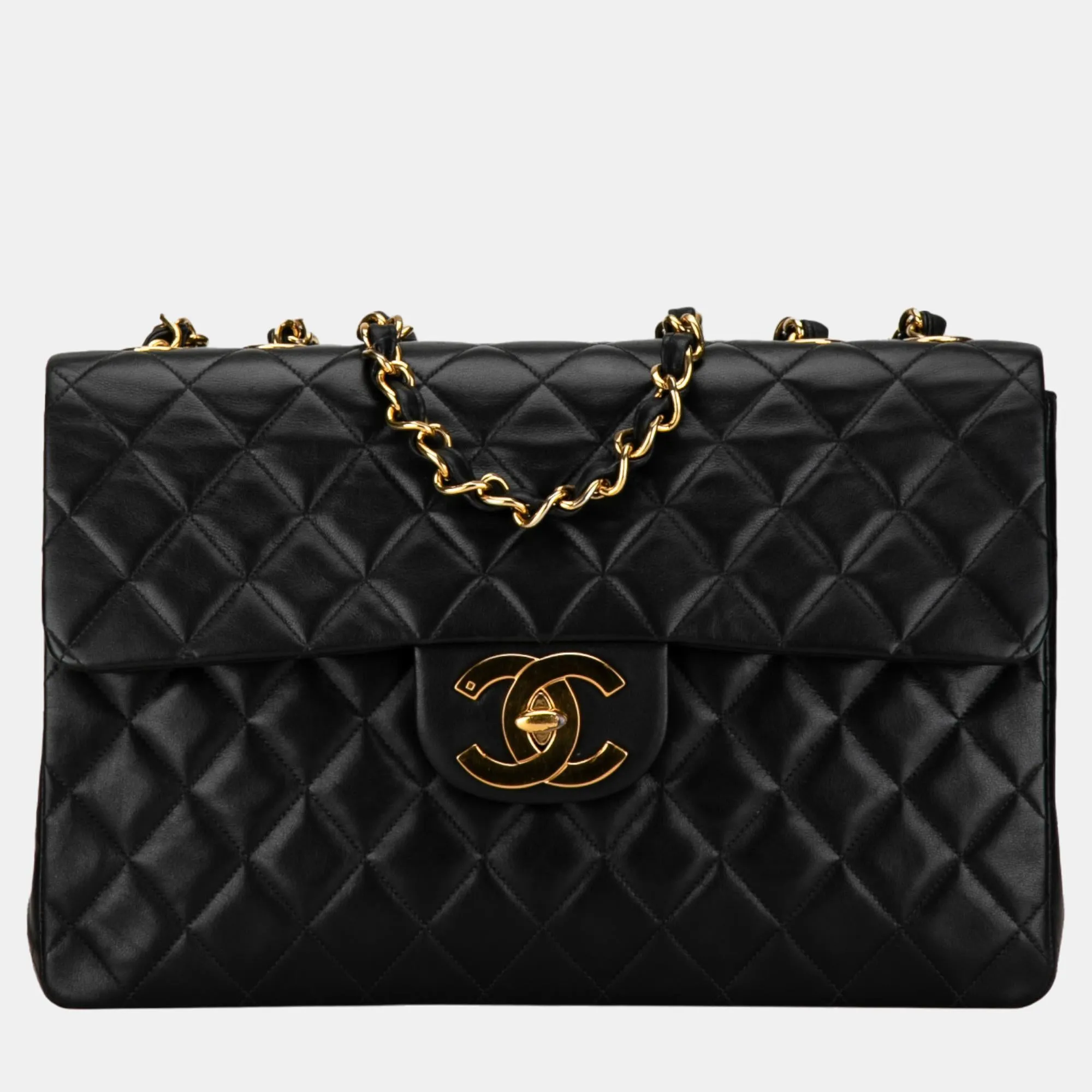 Black Maxi XL Classic Lambskin Single Flap