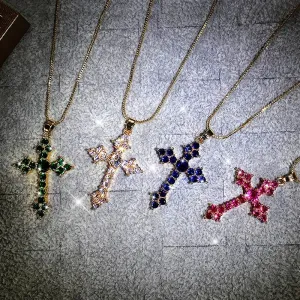 Brass and Zirconia Christian Cross Necklace for Women