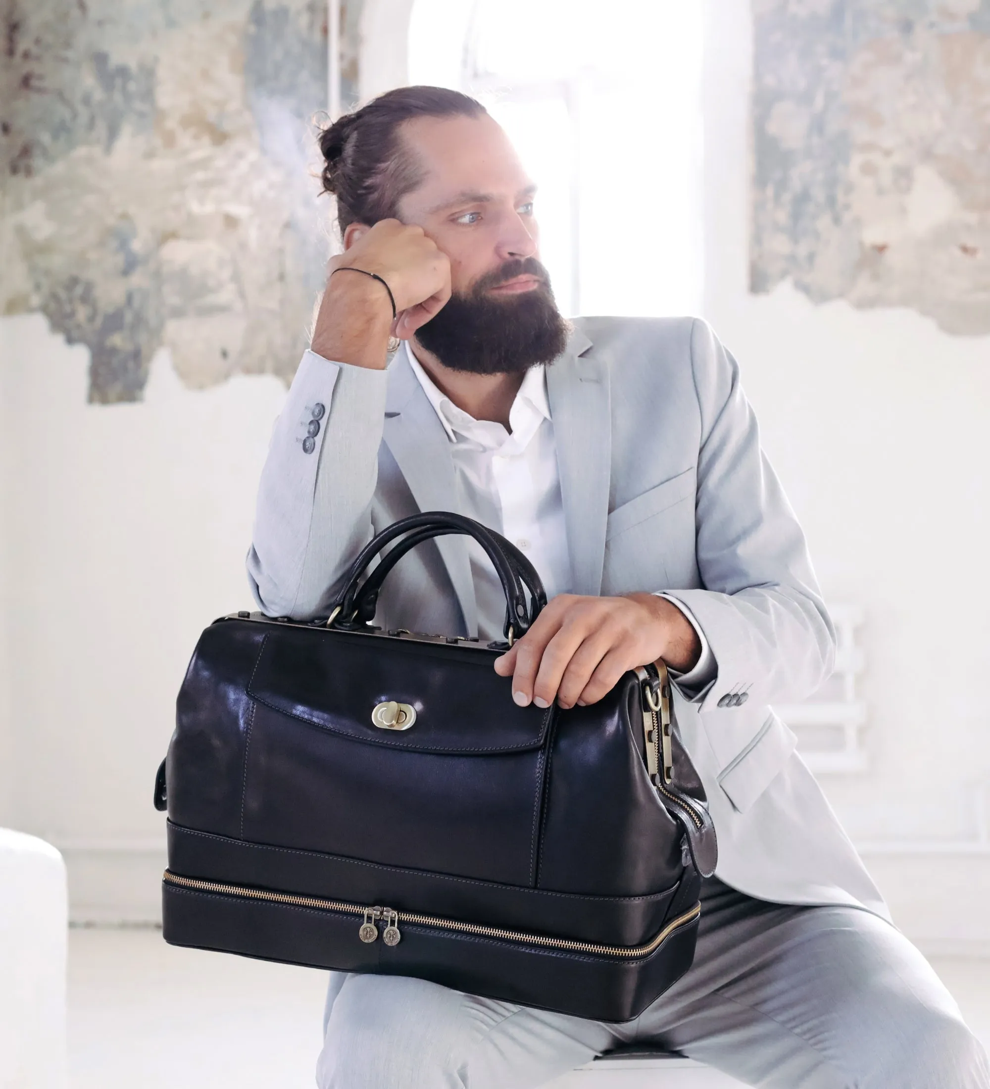 Brown Full Grain Italian Leather Doctor Bag, Medical Bag, Leather Handbag - Doctor Faustus