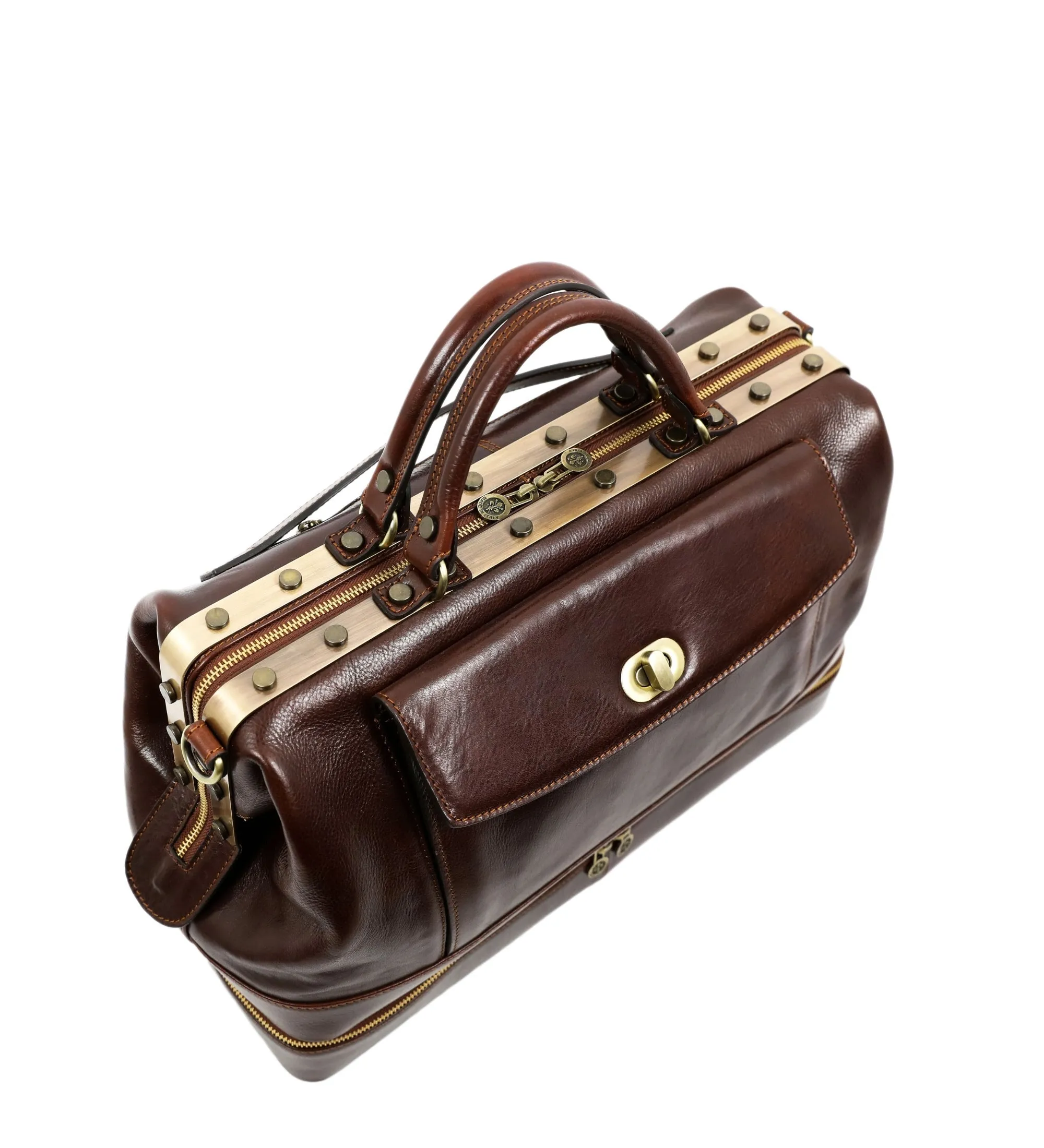 Brown Full Grain Italian Leather Doctor Bag, Medical Bag, Leather Handbag - Doctor Faustus