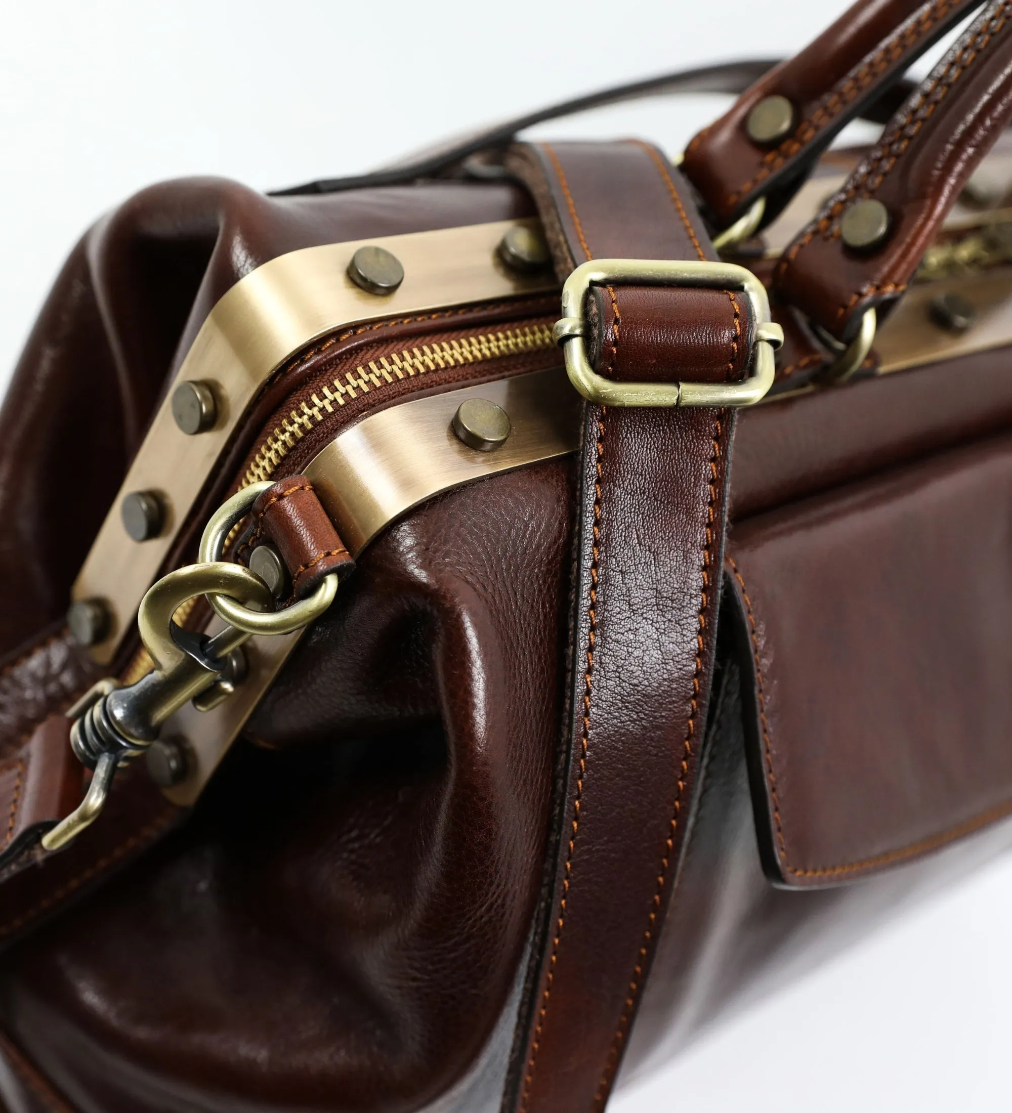 Brown Full Grain Italian Leather Doctor Bag, Medical Bag, Leather Handbag - Doctor Faustus