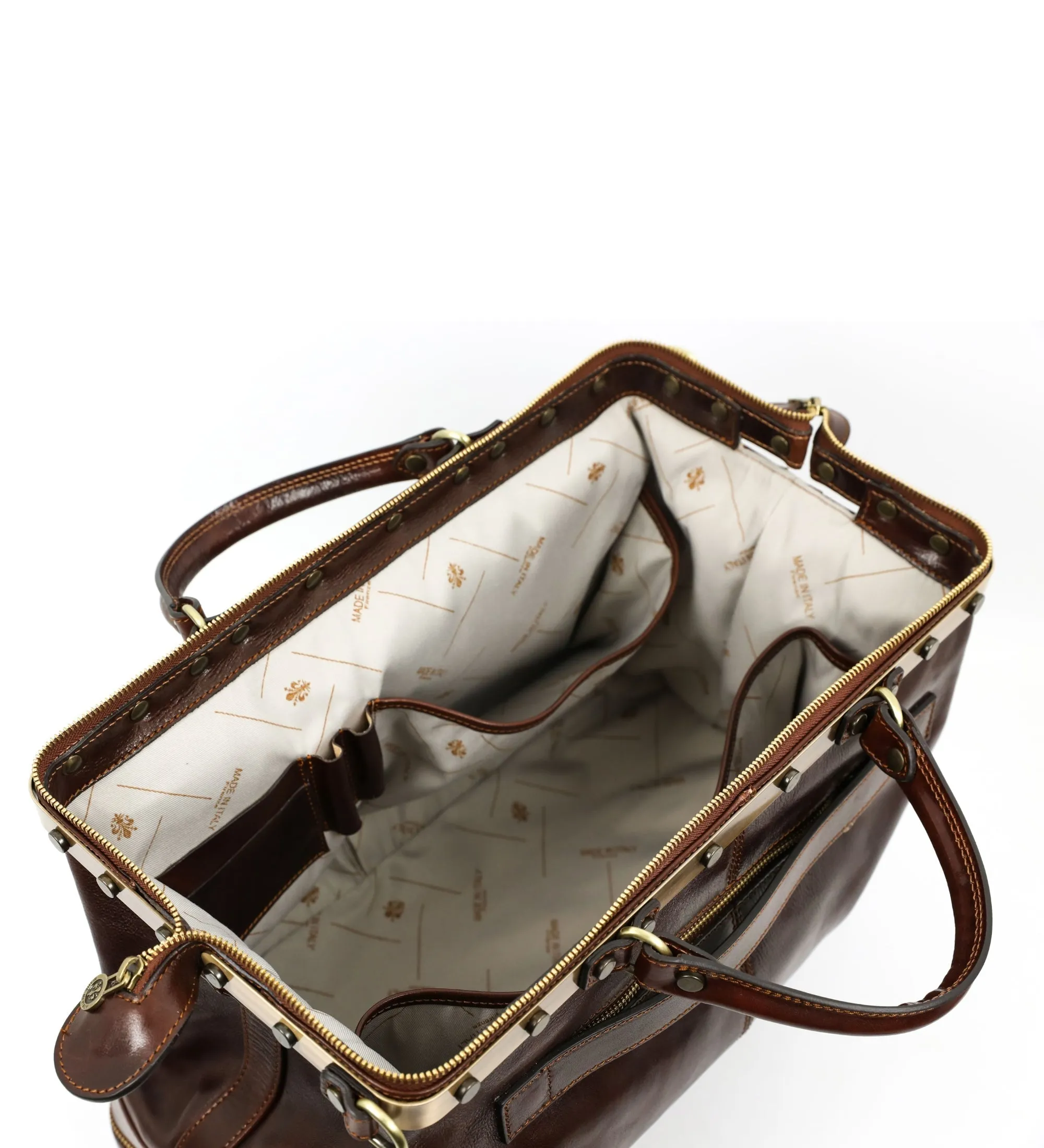 Brown Full Grain Italian Leather Doctor Bag, Medical Bag, Leather Handbag - Doctor Faustus