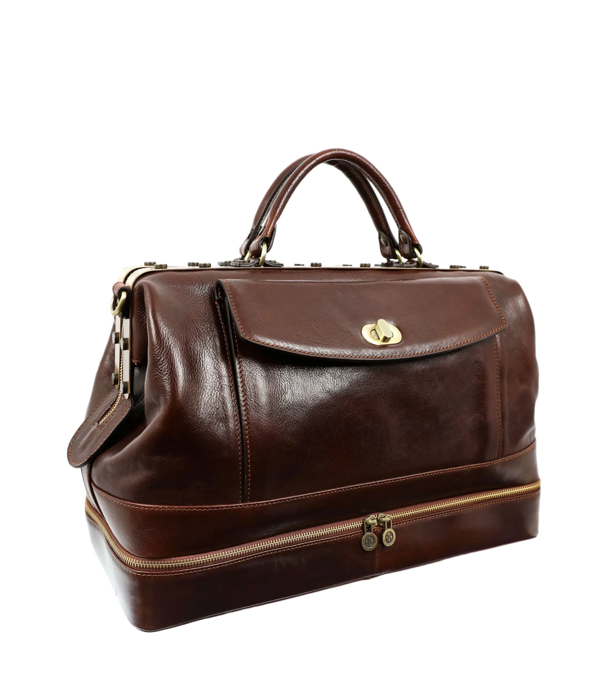 Brown Full Grain Italian Leather Doctor Bag, Medical Bag, Leather Handbag - Doctor Faustus