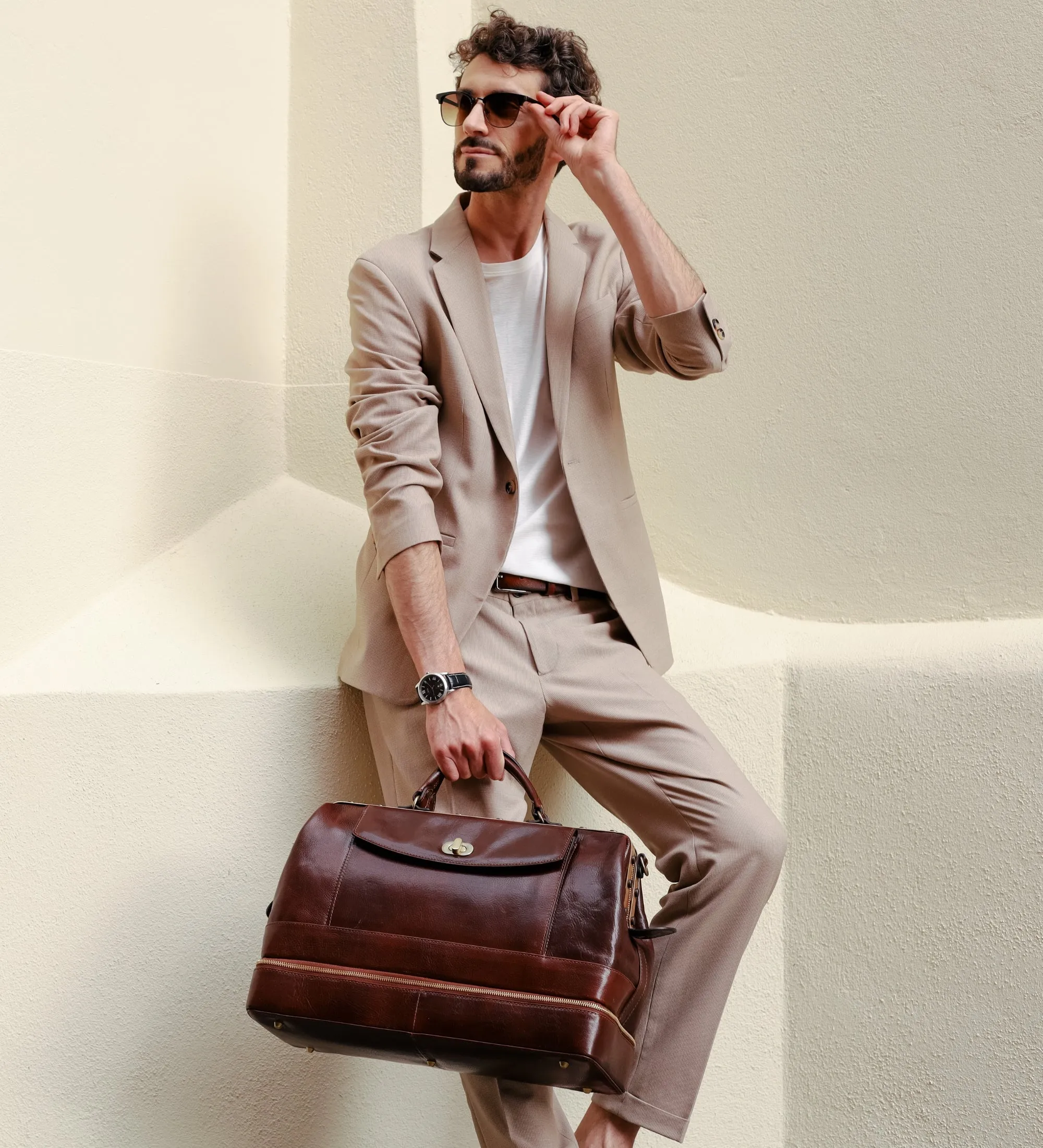 Brown Full Grain Italian Leather Doctor Bag, Medical Bag, Leather Handbag - Doctor Faustus