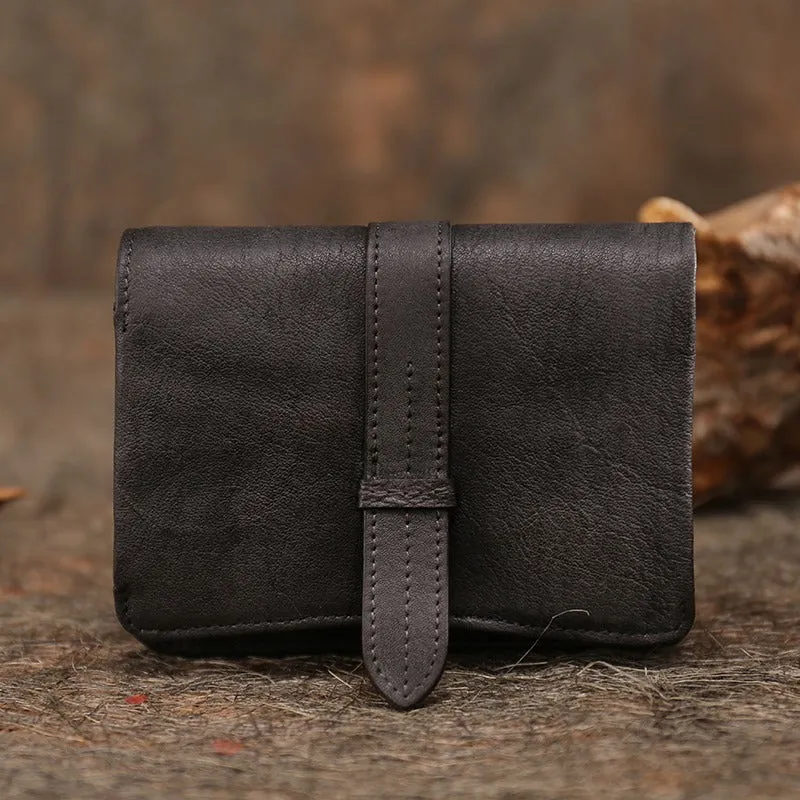 Brown Womens Leather Bifold Small Wallet Vintage Buckle Small Wallet for Ladies