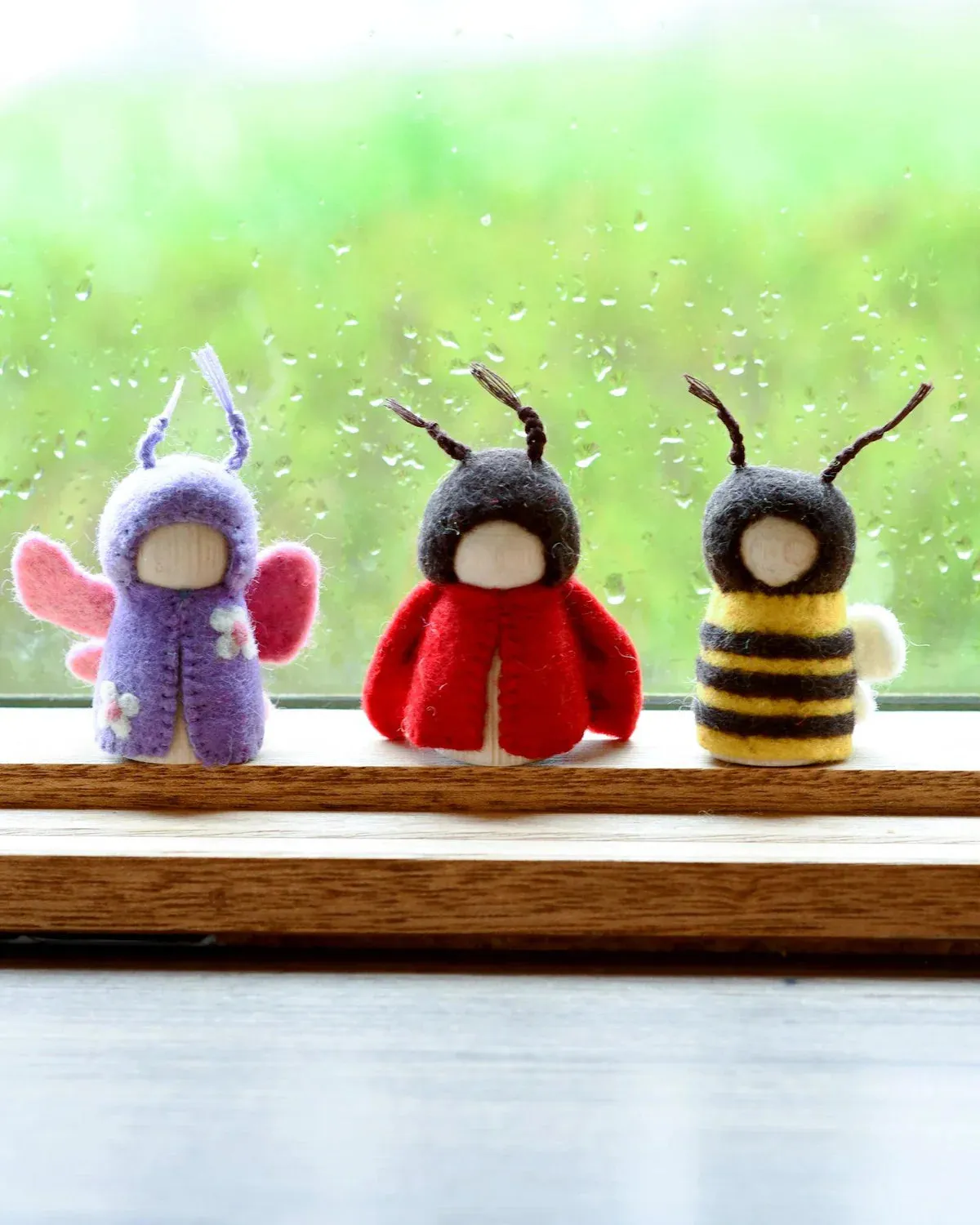 Bugs Peg Dolls Set, Bee, Ladybug and Butterfl