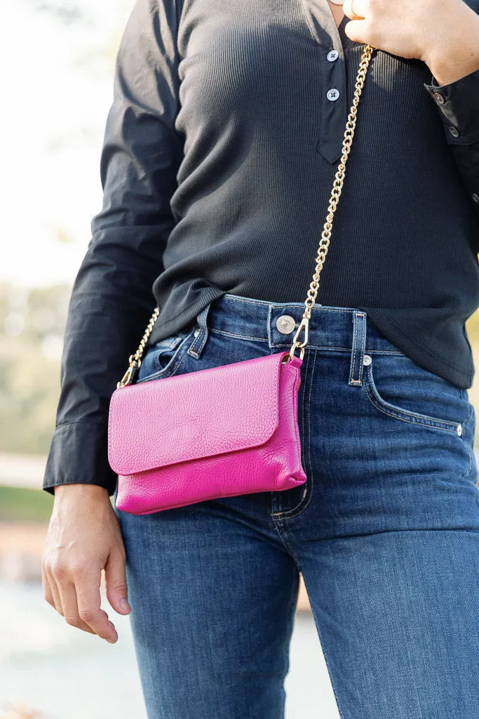 Cece Leather Crossbody/Clutch, Fuchsia