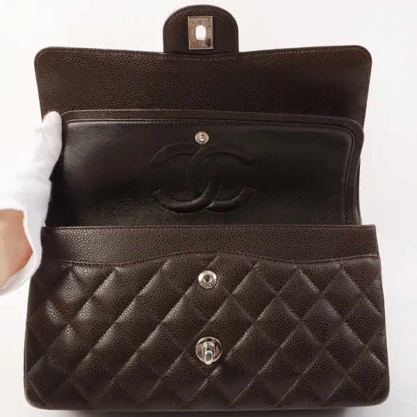 Chanel Around 2006 Made Caviar Skin Classic Flap Chain Bag 25Cm Dark Brown