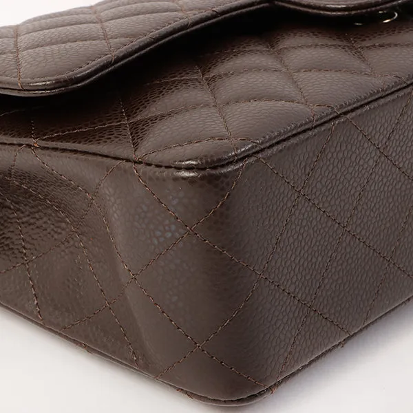Chanel Around 2006 Made Caviar Skin Classic Flap Chain Bag 25Cm Dark Brown