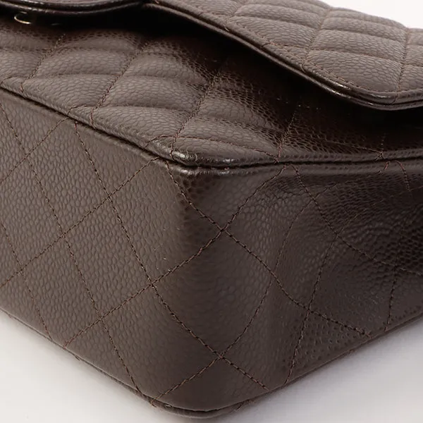 Chanel Around 2006 Made Caviar Skin Classic Flap Chain Bag 25Cm Dark Brown