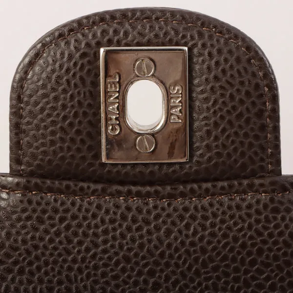 Chanel Around 2006 Made Caviar Skin Classic Flap Chain Bag 25Cm Dark Brown