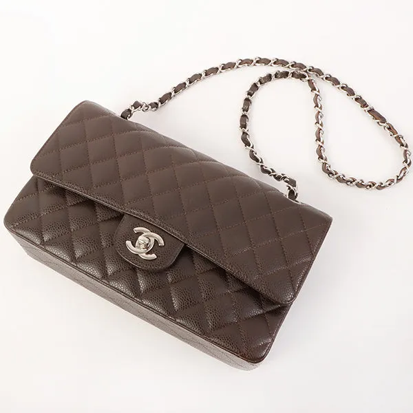Chanel Around 2006 Made Caviar Skin Classic Flap Chain Bag 25Cm Dark Brown
