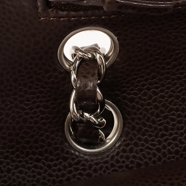 Chanel Around 2006 Made Caviar Skin Classic Flap Chain Bag 25Cm Dark Brown
