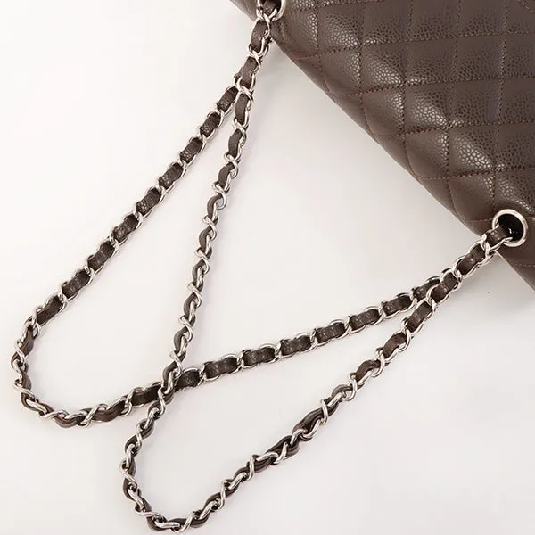 Chanel Around 2006 Made Caviar Skin Classic Flap Chain Bag 25Cm Dark Brown