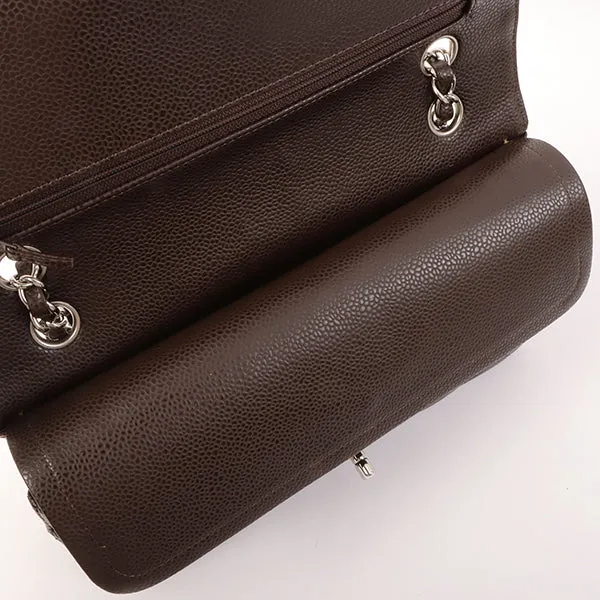 Chanel Around 2006 Made Caviar Skin Classic Flap Chain Bag 25Cm Dark Brown
