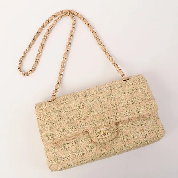Chanel Around 2006 Made Tweed Classic Flap Chain Bag 25Cm Salmon Pink/Multi
