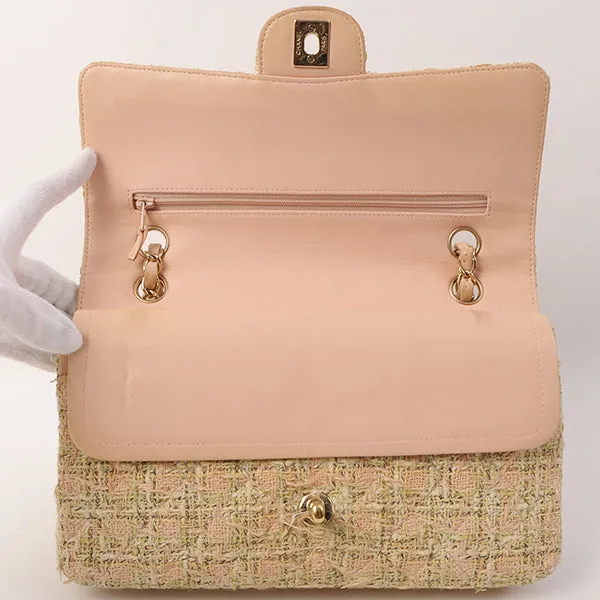 Chanel Around 2006 Made Tweed Classic Flap Chain Bag 25Cm Salmon Pink/Multi