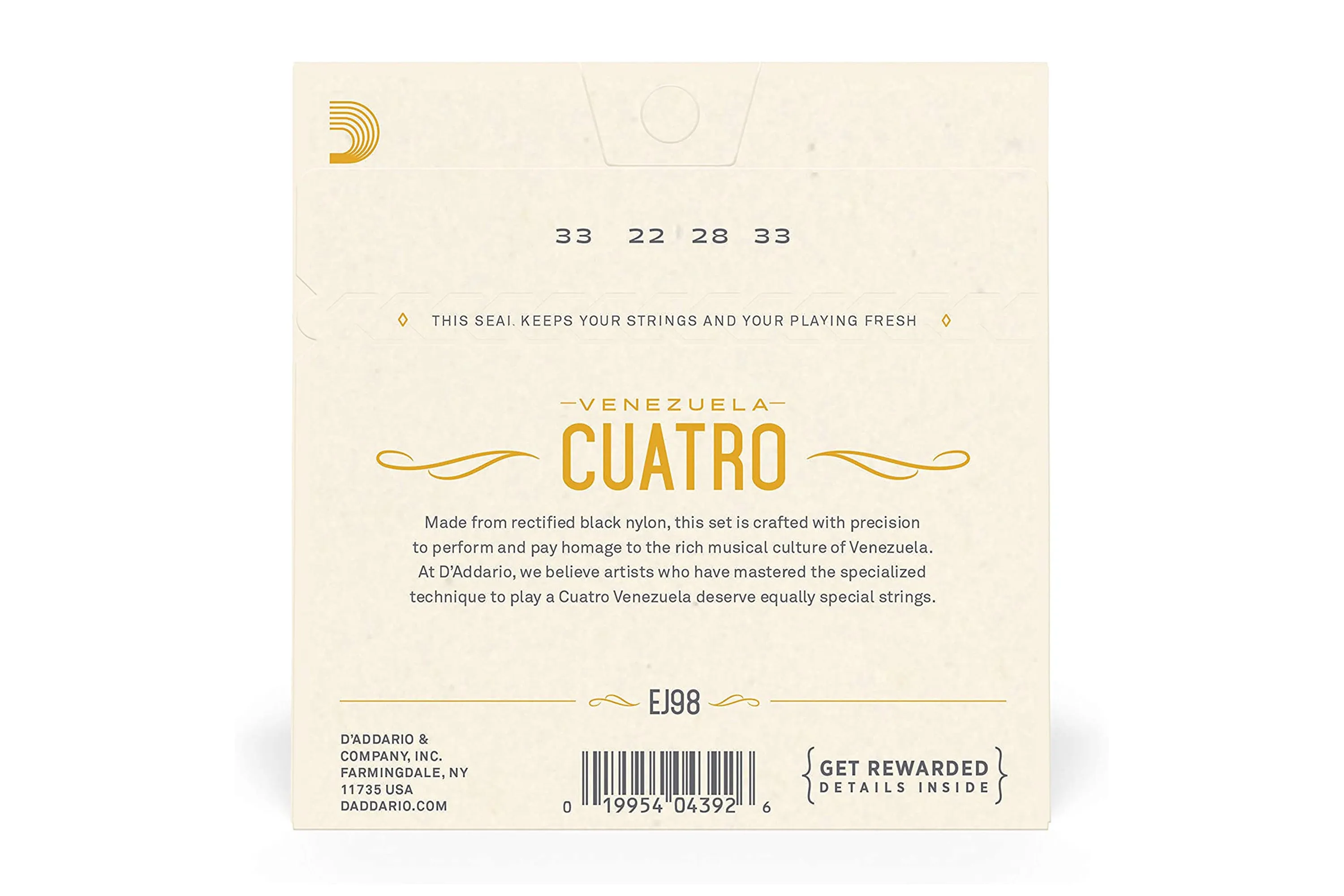 D'Addario EJ98 Black Nylon 4-String Cuatro-Venezuela Strings - .033-.033