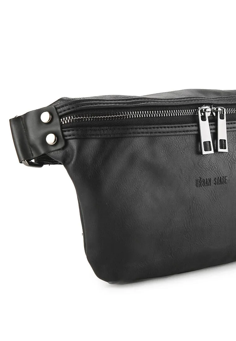 Distressed Leather Small Bumbag - Black