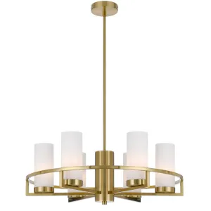 Eamon 6 Light Brass and Opal Glass Industrial Pendant