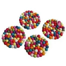 Felt Ball Coasters Rainbow - Set of 4