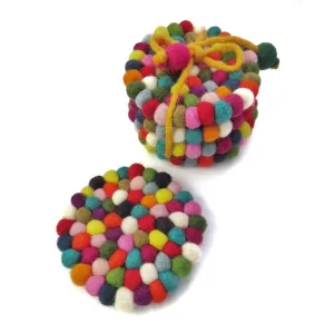 Felt Ball Coasters Rainbow - Set of 4