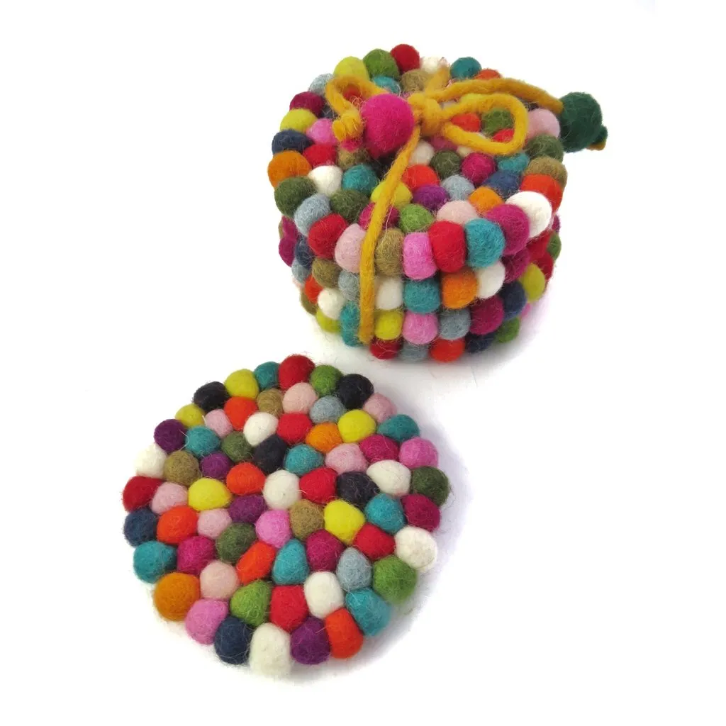 Felt Ball Coasters Rainbow - Set of 4