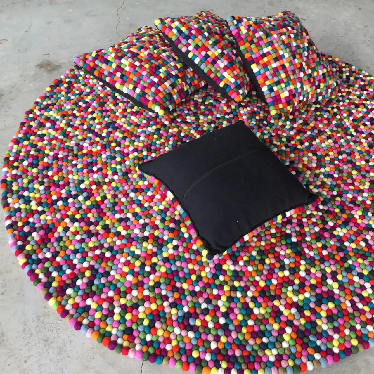 Felt Ball Cushion Multicoloured