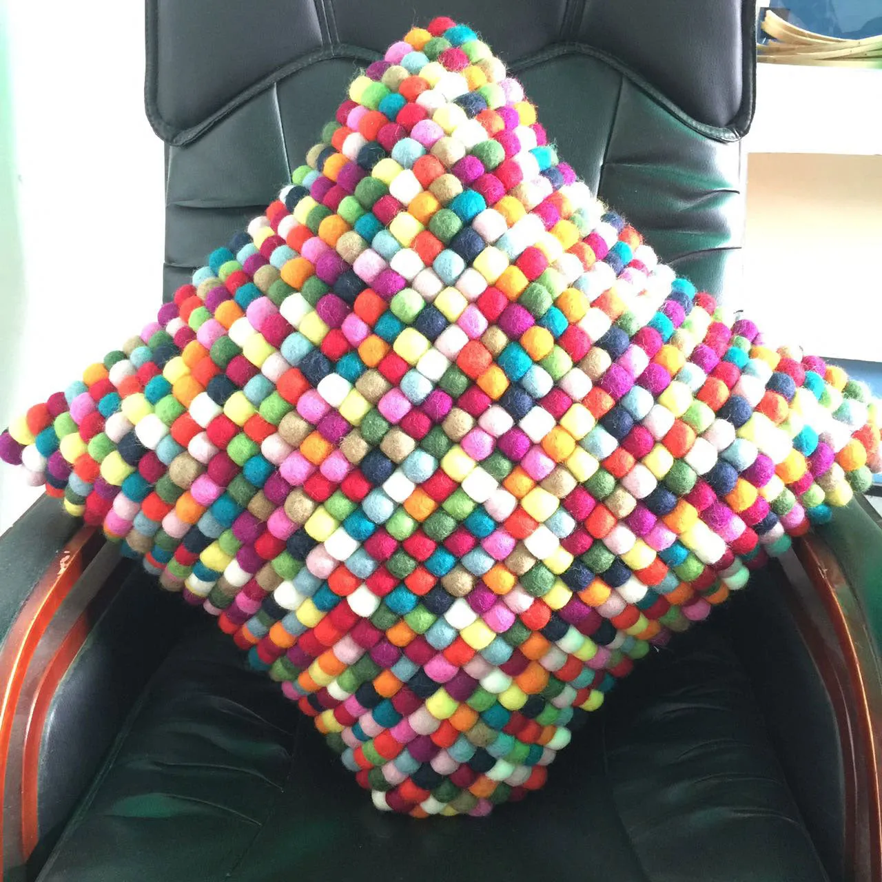 Felt Ball Cushion Multicoloured
