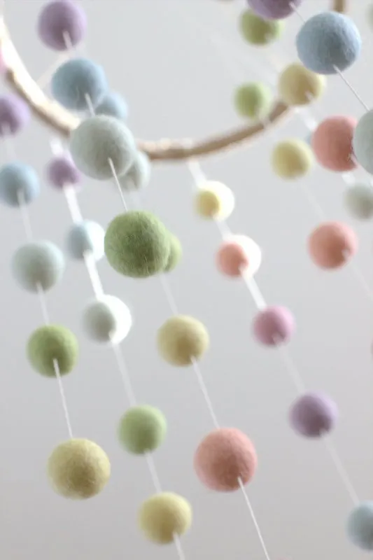 Felt Ball Nursery Mobile- Pastel Rainbow- LARGE
