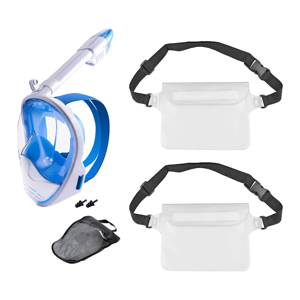 Full Face Snorkel Mask with Camera Mount  Anti-Leak Swimming Diving Mask with Waterproof Pouch Bags
