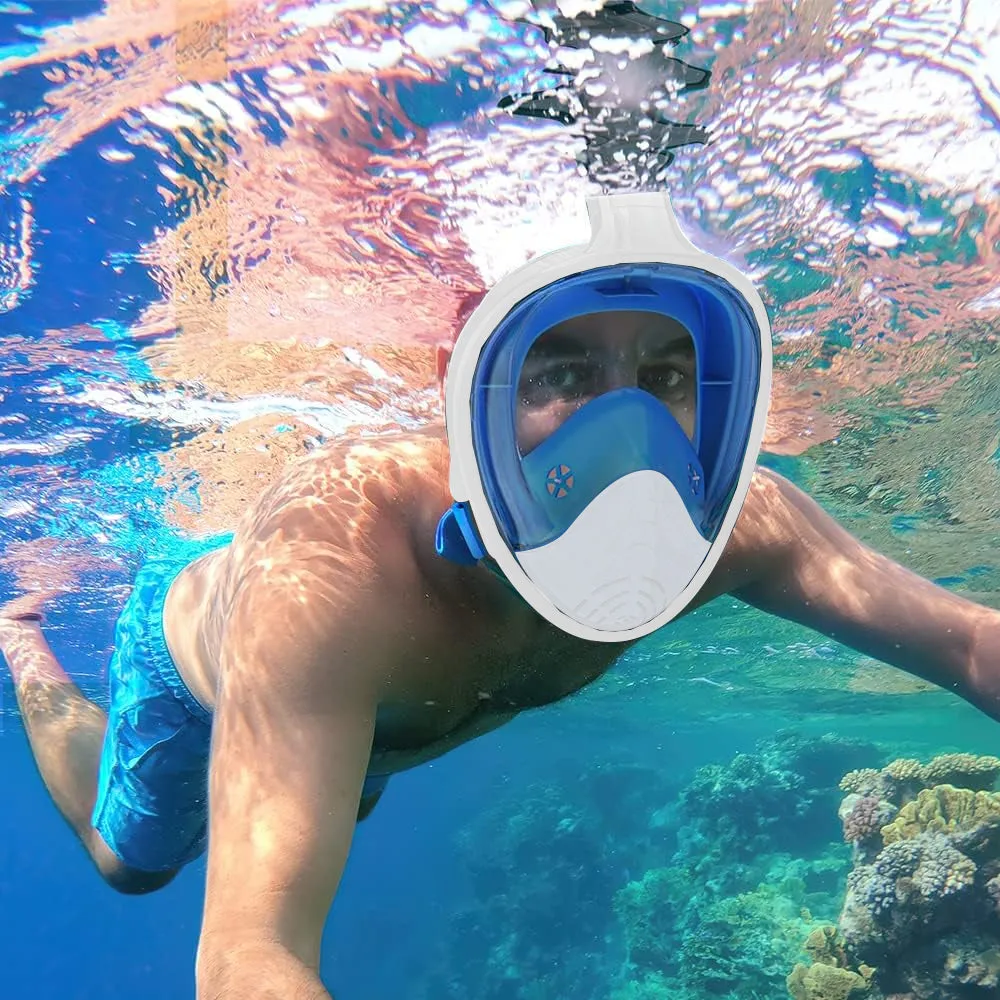 Full Face Snorkel Mask with Camera Mount  Anti-Leak Swimming Diving Mask with Waterproof Pouch Bags