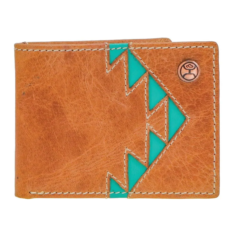 Hooey Turquoise Aztec Inlay Bi-Fold Wallet- Ivory Accent Stitching HFBF006-TNTQ