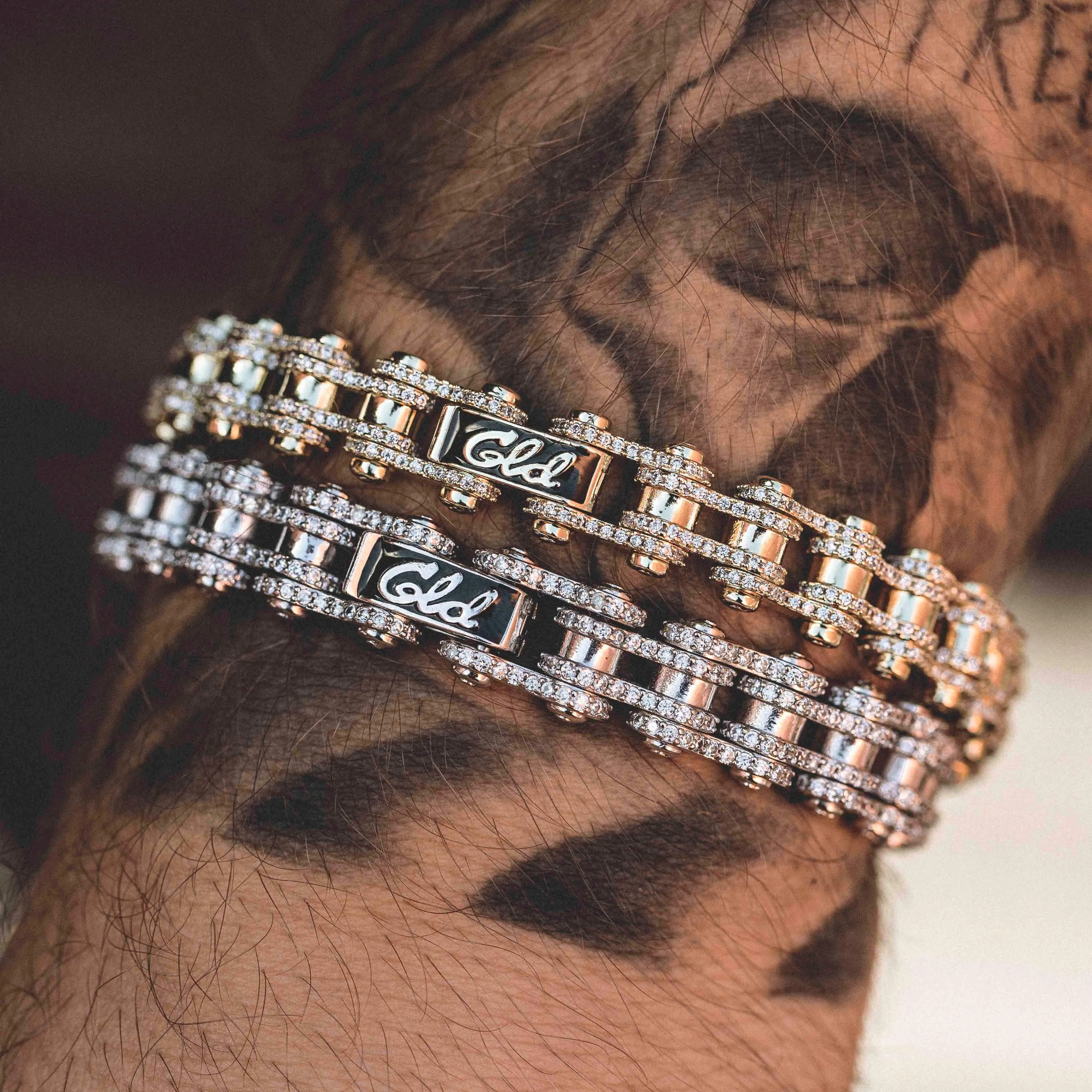 Iced Bike Chain Bracelet in White Gold