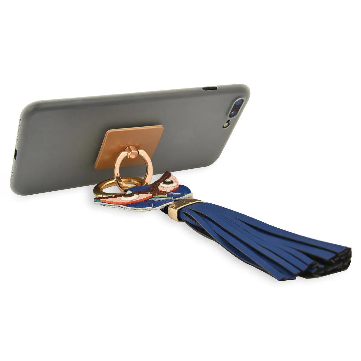 iOrigin Ring Grip/ Kick Stand   Faux Leather Owl with Tassel Keychain for Mobile Phones & Tablets