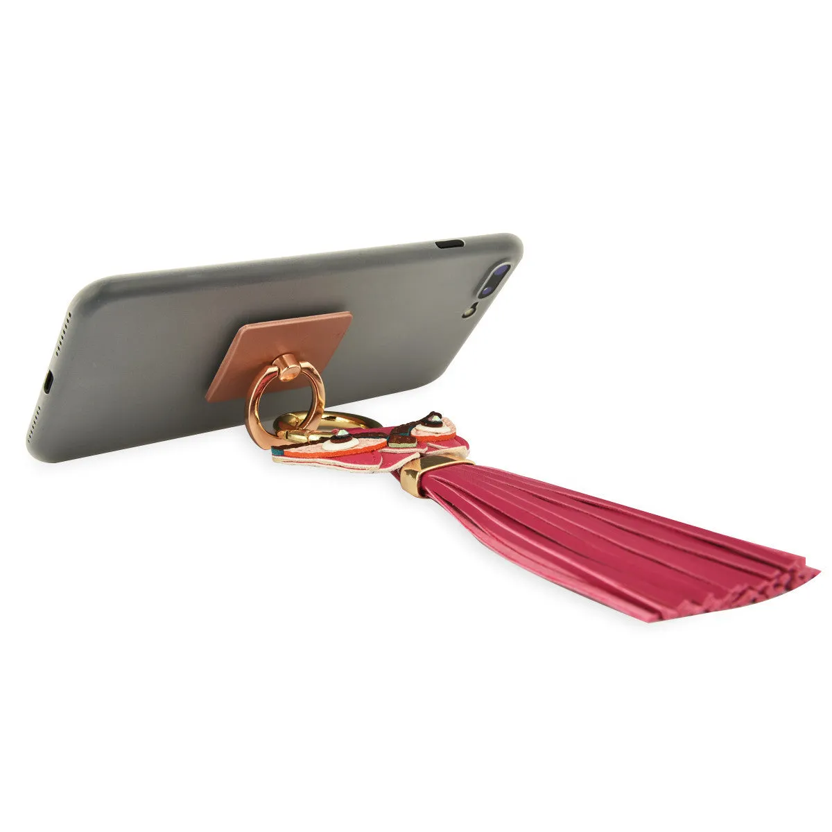 iOrigin Ring Grip/ Kick Stand   Faux Leather Owl with Tassel Keychain for Mobile Phones & Tablets
