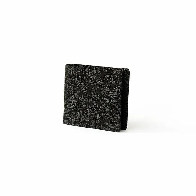 Koshu Inden Japanese Deerskin Leather with Urushi (Japanese Lacquer) Fold Wallet - Arabesque Pattern / Gray-Black - ,  Made in Japan,  Japanese Leather Wallet