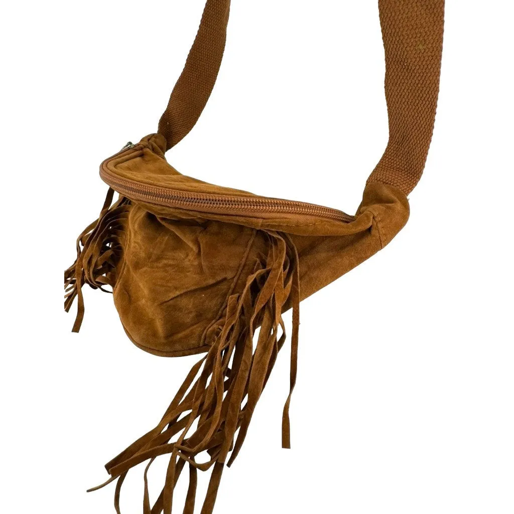 L.A. Express Brown Suede Fringe Waist Belt Bag