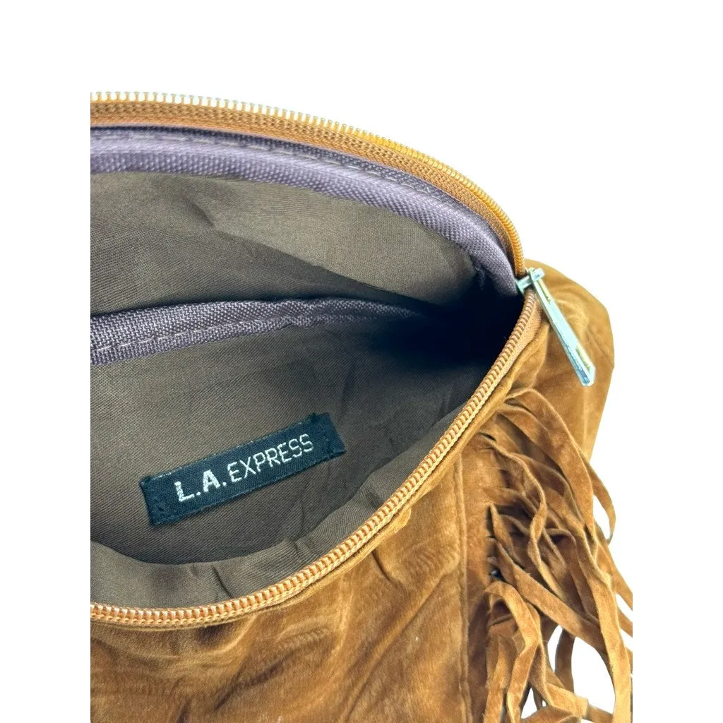 L.A. Express Brown Suede Fringe Waist Belt Bag