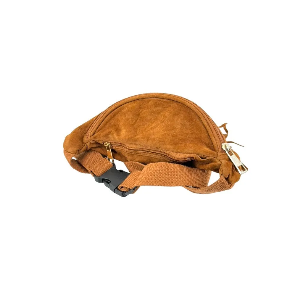 L.A. Express Brown Suede Fringe Waist Belt Bag