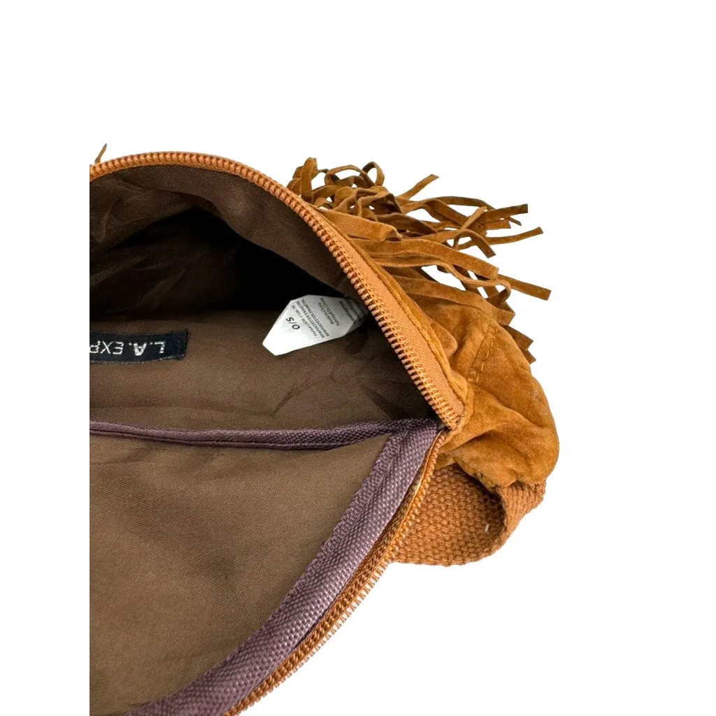 L.A. Express Brown Suede Fringe Waist Belt Bag