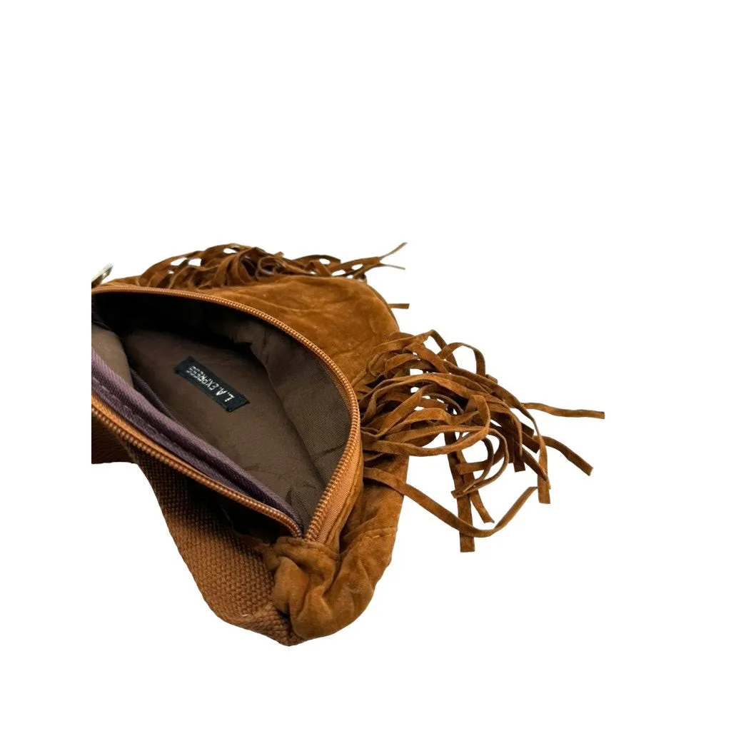 L.A. Express Brown Suede Fringe Waist Belt Bag