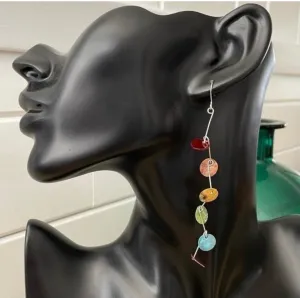 Long Rainbow Shell Dangle Earrings 4” Colorful LGBTQIA  Geometric Angled Elegant